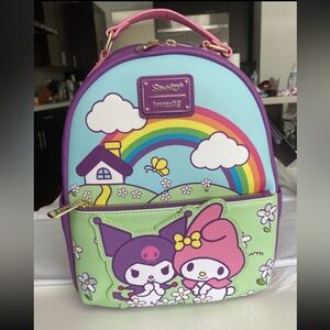 NEW WITH TAGS! Loungefly Sanrio Kuromi And My Melody Rainbow Mini Backpack!
